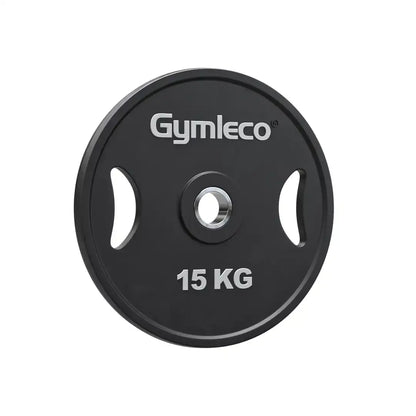 Black weight plates in polyurethane with handles - Svarta viktskivor i polyuretan med handtag 15kg