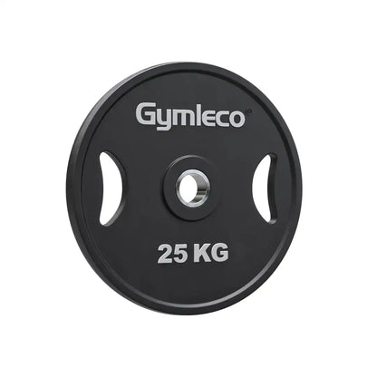 Black weight plates in polyurethane with handles - Svarta viktskivor i polyuretan med handtag 25kg