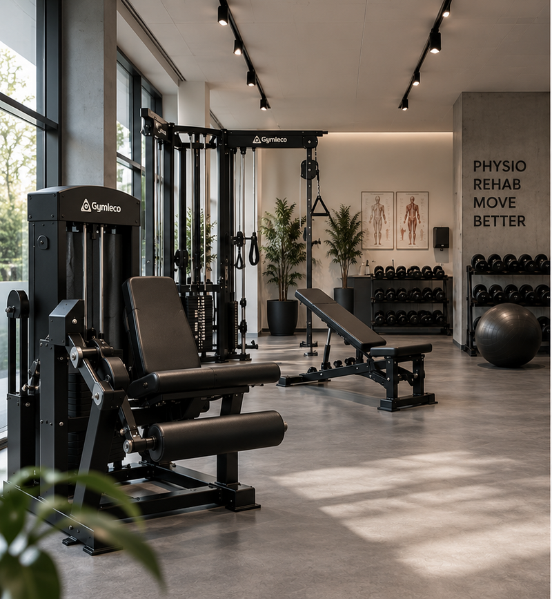 Gymleco Beinbeuger-Maschine und Trainingsbank im Rehabilitationsbereich